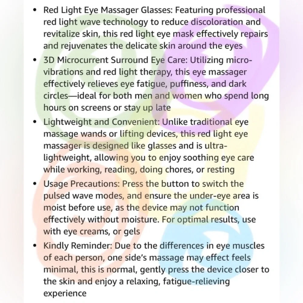 Under Eyes Red Light Massager Glasses Microcurrent Beauty Device